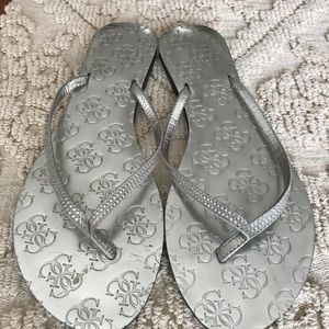 Guess Rhinestone Leather Sandals Flip Flop Size 8